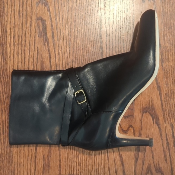 Designer Leather Boots black minimalist chic Office Siren Harness Wrap Sz 8.5 - Picture 2 of 13